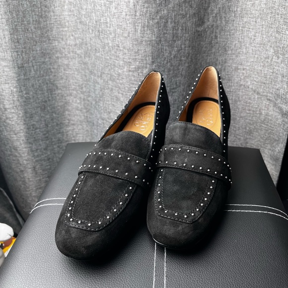 Franco Sarto LANCE Suede Studded Black Loafers Women’s Size 7 EUC Block Heels - Picture 8 of 15